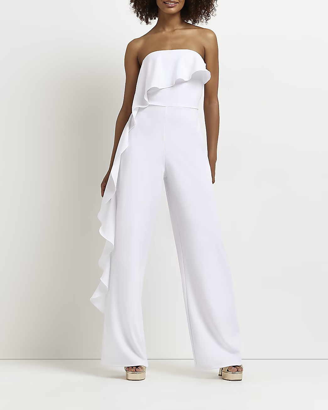 White frill bardot jumpsuit | River Island (UK & IE)