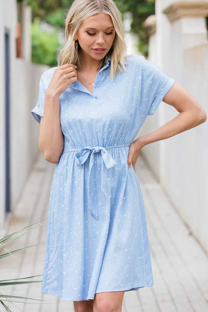 Learn From The Best Light Blue Star Printed Dress | The Mint Julep Boutique