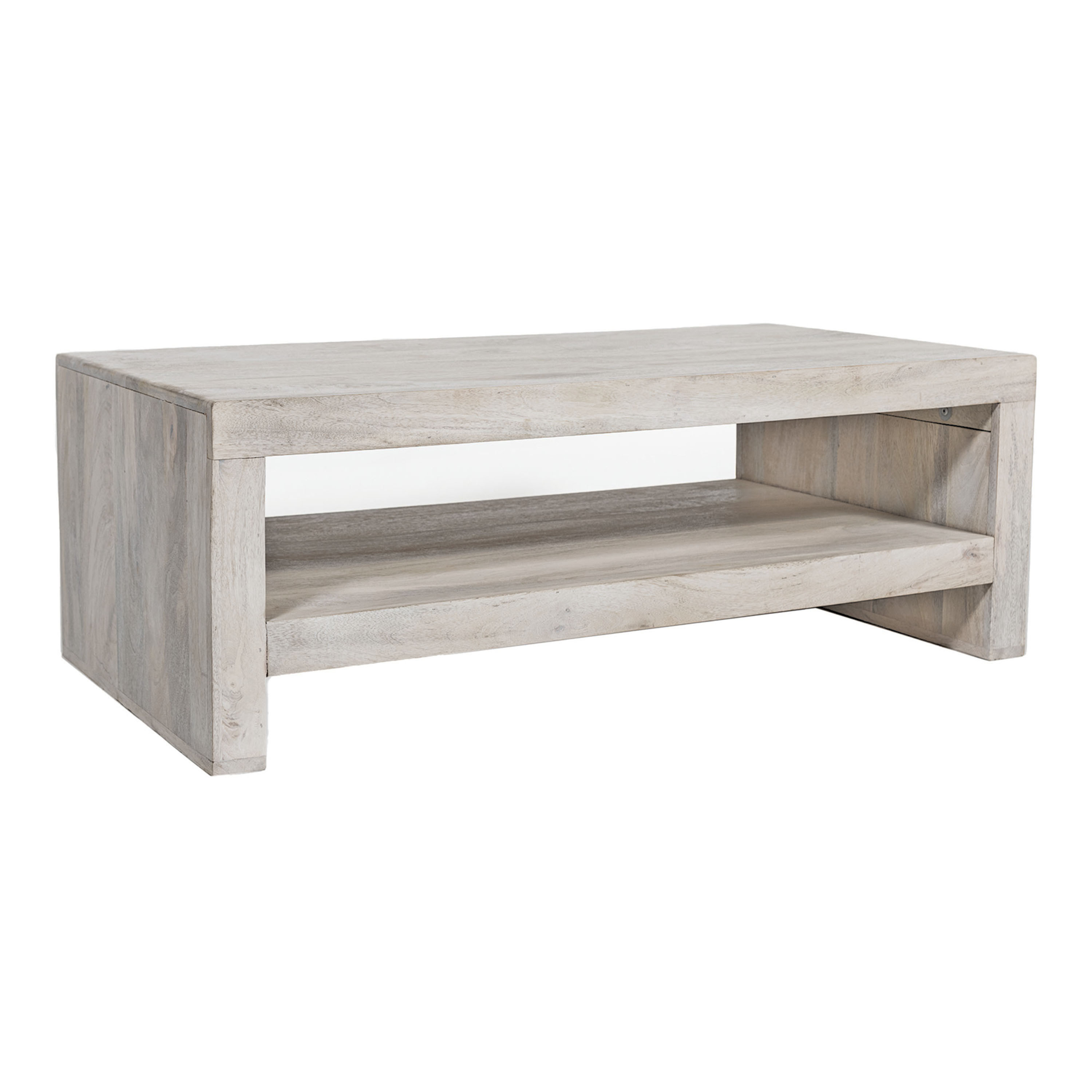 Haven Whitewash Mango Wood Coffee Table with Shelf | World Market