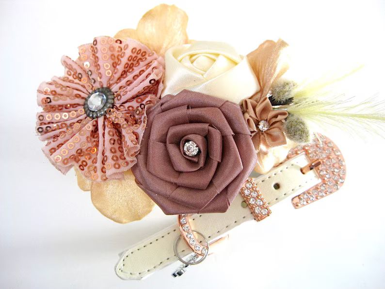 Flower Dog collar | Wedding Dog Collar | Gold and Blush wedding | Flower Leash | Blush Mauve Ivor... | Etsy (US)