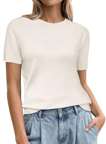 PRETTYGARDEN Women's Short Sleeve Sweaters 2026 Spring Crew Neck Knit Work Shirts Business Casual... | Amazon (US)