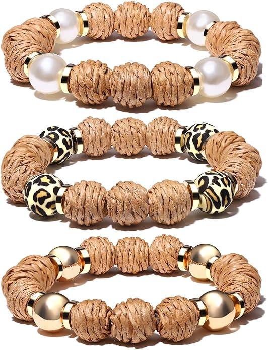 Rattan Bracelets for Women Handmade Woven Rattan Ball Beaded Stretch Bracelets Stackable Boho Ban... | Amazon (US)