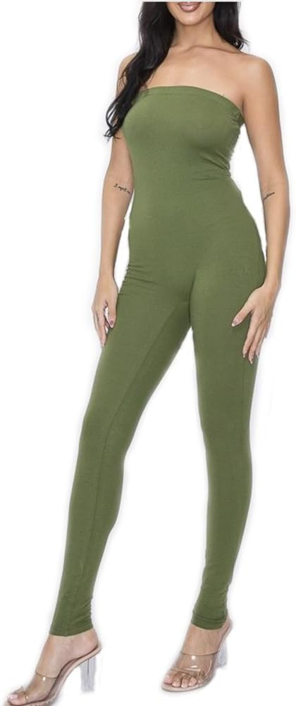 7Wins JJJ Fashion Women Cotton Spandex Jumpsuit Sleeveless Tube Catsuit/Made In USA | Amazon (US)