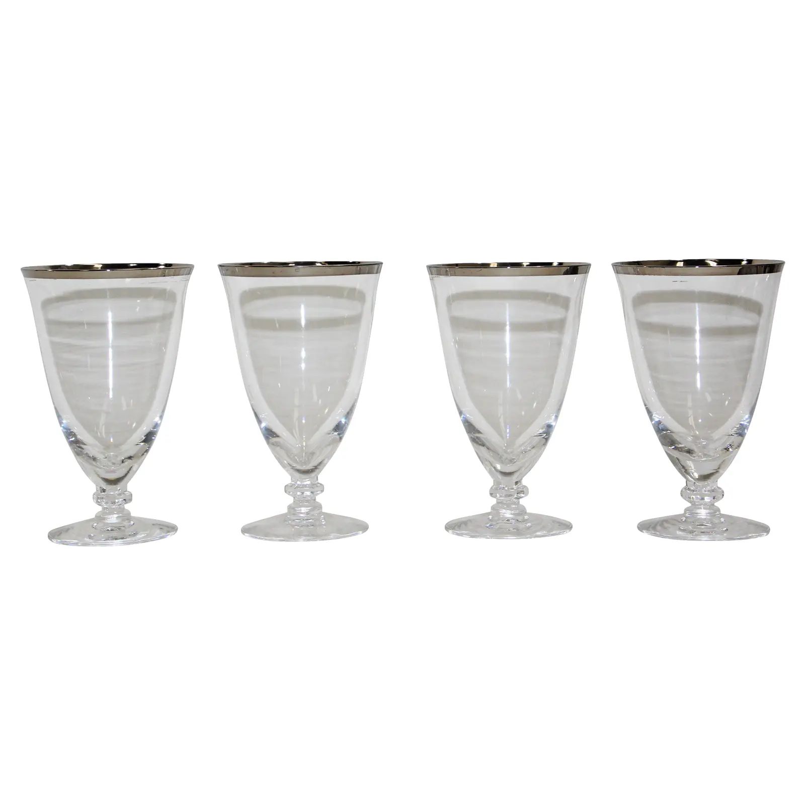 Vintage Crystal Footed Drinking Glasses Silver Rimmed Goblets - Set of 4 | Chairish