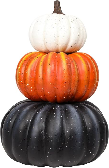 23 Inch Large Stacked Faux Pumpkins,3-Tier Fall Halloween Porch Decoration | Amazon (US)