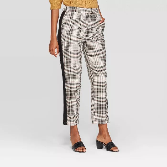 Women's Plaid Mid-Rise Straight Leg Cropped Trouser - Who What Wear™ Black | Target