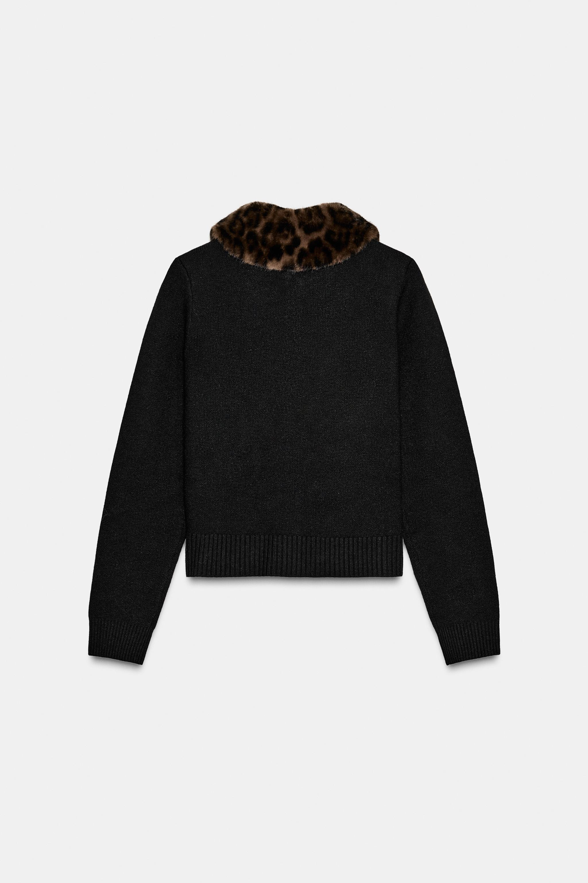 FAUX FUR COLLAR CARDIGAN | Zara US