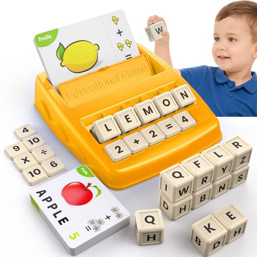 DEGIDEGI Educational Toys for Kids Ages 3-8, Matching Letter Spelling Game ABC Math Learning, Xmas Birthday Party Gifts for 3 4 5 6 7 8 Year Olds Boys and Girls Yellow | Amazon (US)