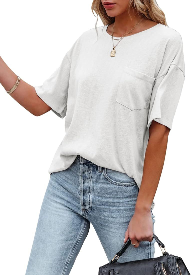 Women's Short Sleeve T-shirts Casual Crewneck Tees with Pocket Summer Basic Tops | Amazon (US)