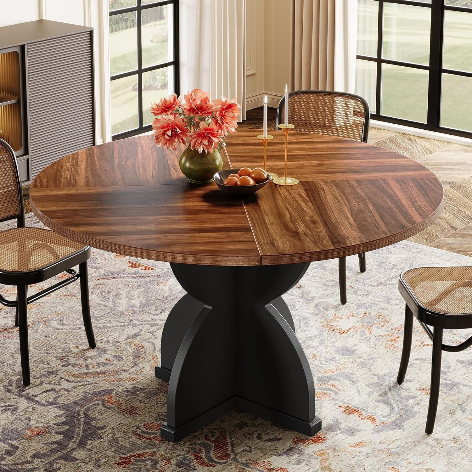 Round Dining Table for 4-6 People, 47-Inch Farmhouse Kitchen Table Circle Dinner Table with Pedestal Base | Bed Bath & Beyond