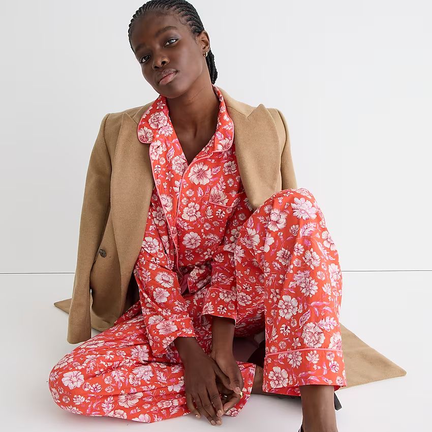 Long-sleeve cotton poplin pajama set in poppy fields | J.Crew US