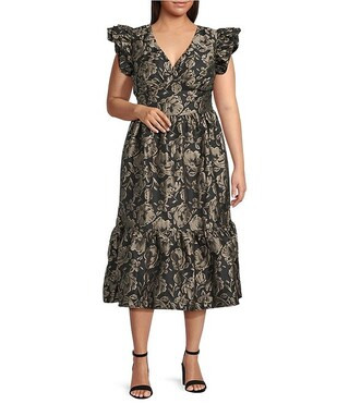 Sugarlips Plus Size Lyla Floral Jacquard Zayla V-Neck Sleeveless Midi Dress | Dillard's | Dillard's