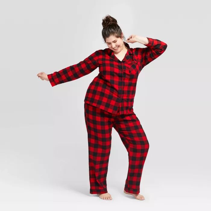Women's Plus Size Holiday Buffalo Check Flannel Matching Family Pajama Set - Wondershop™ Red | Target