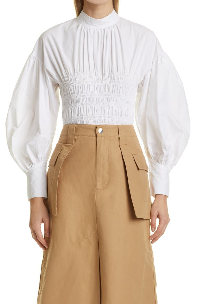 Twist Smocked Organic Cotton Poplin Shirt | Nordstrom