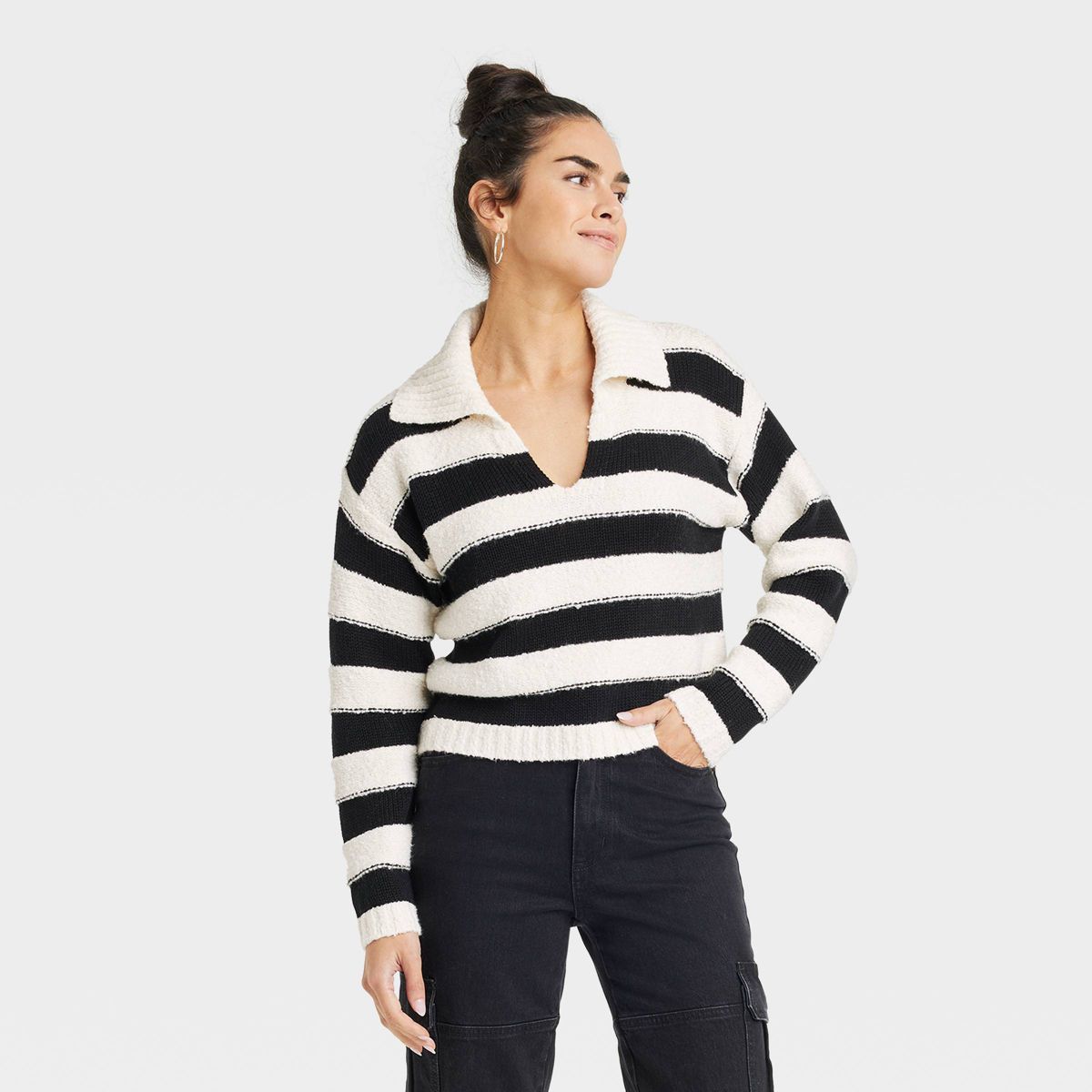 Women's Pullover Sweater - Universal Thread™ White/Black Striped | Target