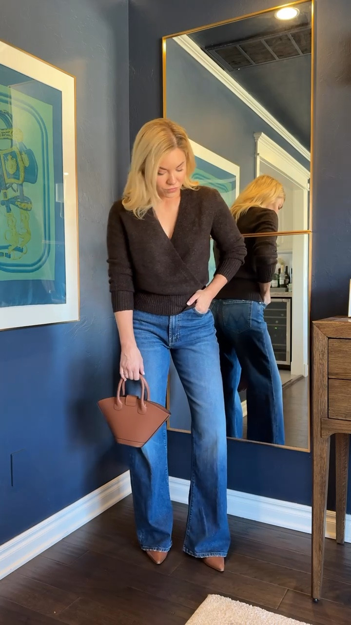 These are a cross between a barrel and wide leg jeans - as far as length I am 5’4 with long legs.

Mother jeans 
Wrap sweater 
Sweater
#ltkshoecrush
#ltkitbag

#LTKStyleTip 

#LTKFindsUnder100 

#LTKSeasonal
