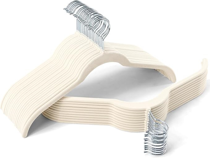 Velvet Shirt Hangers 30 Pack, Slim Felt Hangers Beige | Amazon (US)