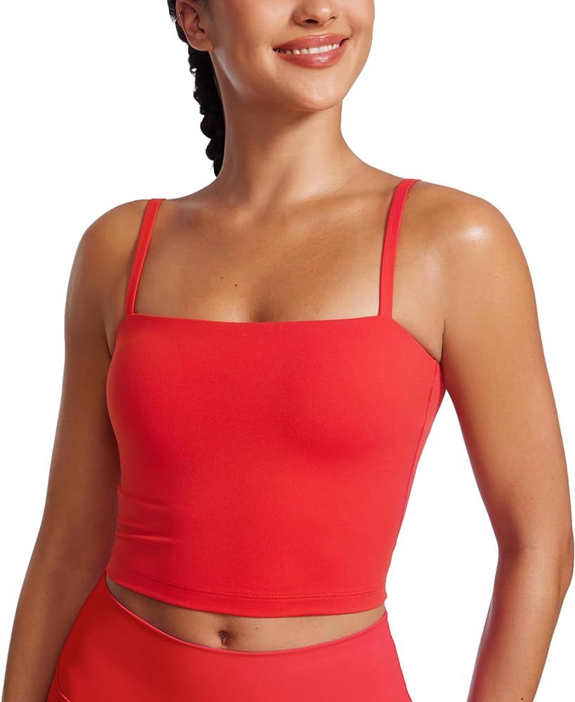 CRZ YOGA Butterluxe Adjustable Longline Sports Bras for Women - Square Neck Padded Workout Crop T... | Amazon (US)