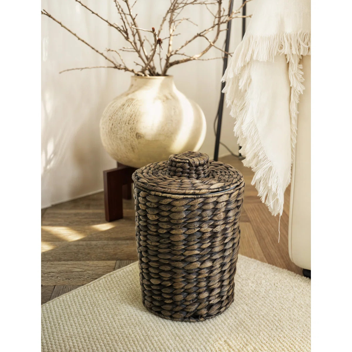 Water Hyacinth Waste Basket with Removable Lid - 2 Gallon Bathroom Trash Can | Wayfair North America