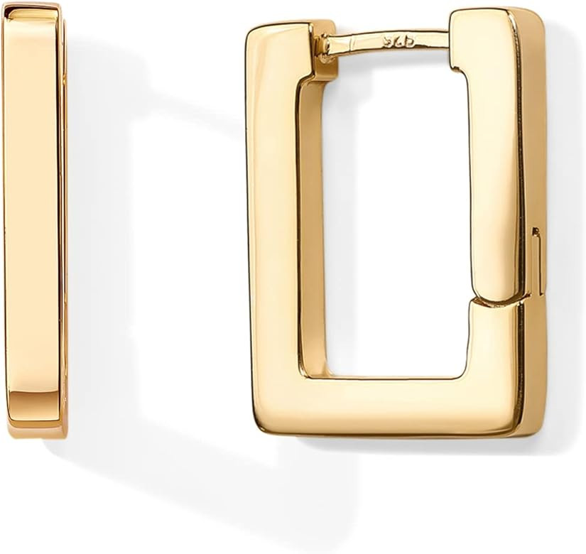 PAVOI 14K Gold Plated 925 Sterling Silver Post Square Hoop Earrings | Geometric Rectangle Gold Ho... | Amazon (US)