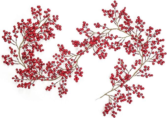 Artiflr Red Berry Garland, 6FT Flexible Artificial Red and Burgundy Berry Christmas Garland for I... | Amazon (US)