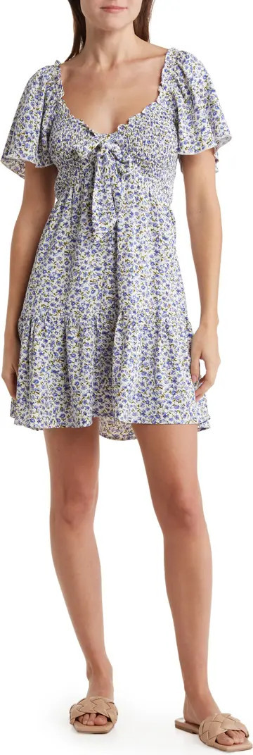 Floral Print Tie Front Minidress | Nordstrom Rack