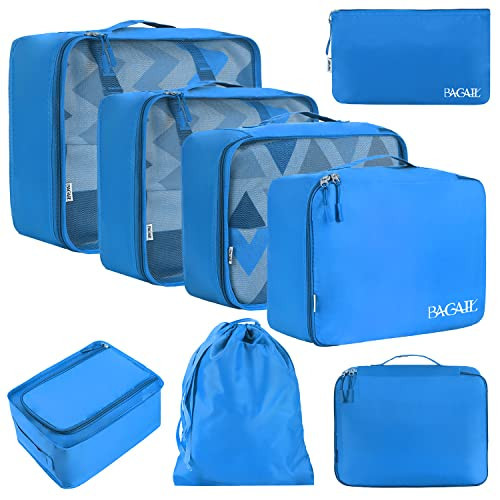 BAGAIL 8 Set Packing Cubes Luggage Packing Organizers for Travel Accessories-Light Blue | Amazon (US)