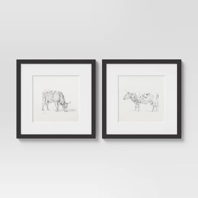 (Set of 2) 12" x 12" Farm Animals Glass Framed Wall Art Brown - Threshold™ | Target
