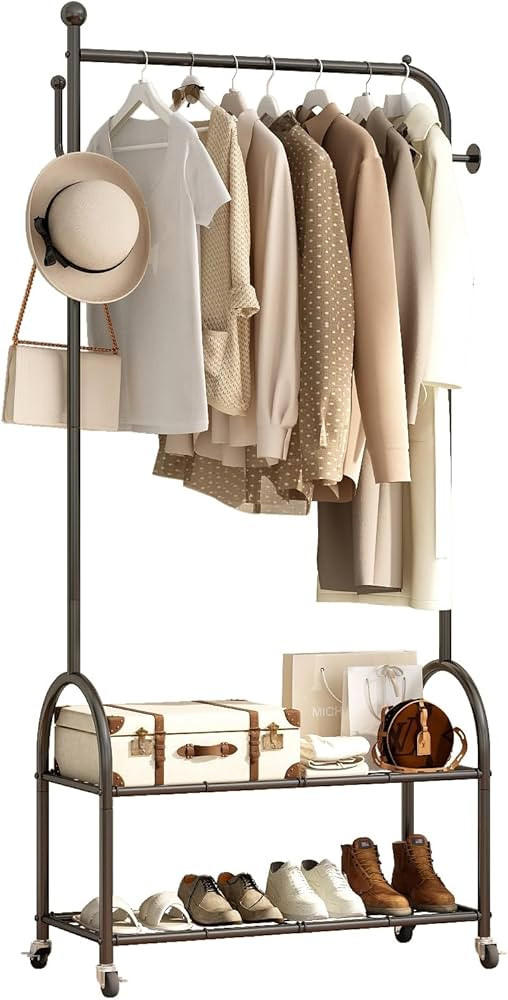 Heavy Duty Double-Layer Garment Rack with Lockable Casters, 200LBS Capacity Carbon Steel Free-Sta... | Amazon (US)