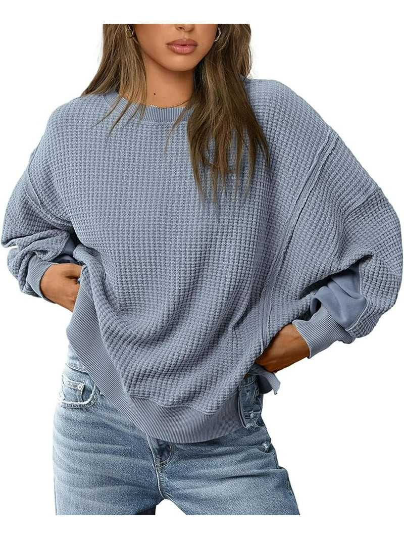 PRETTYGARDEN Oversized Sweatshirt for Women Fashion Crewneck Long Sleeve Pullover Waffle Knit Top... | Walmart (US)