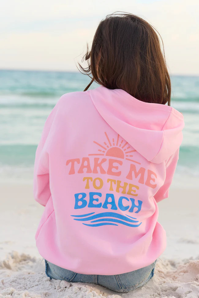 Take Me To The Beach Light Pink Graphic Hoodie | Pink Lily