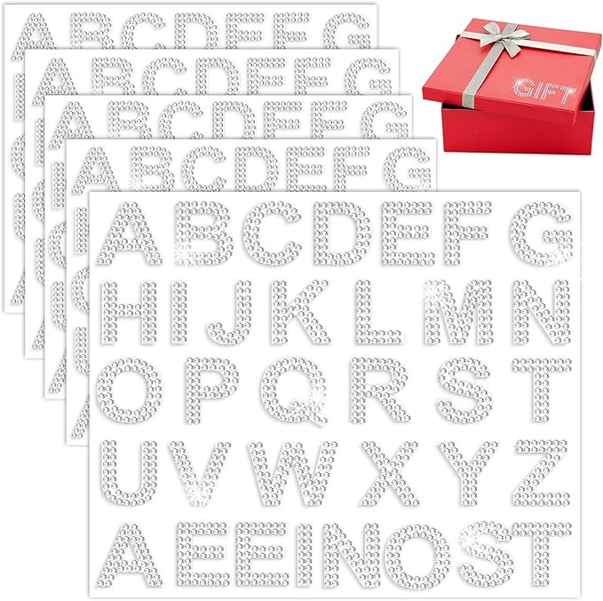 170 Pieces Rhinestone Letters Stickers, 5 Sheets Glitter Self Adhesive Diamond Alphabet Sticker S... | Amazon (US)