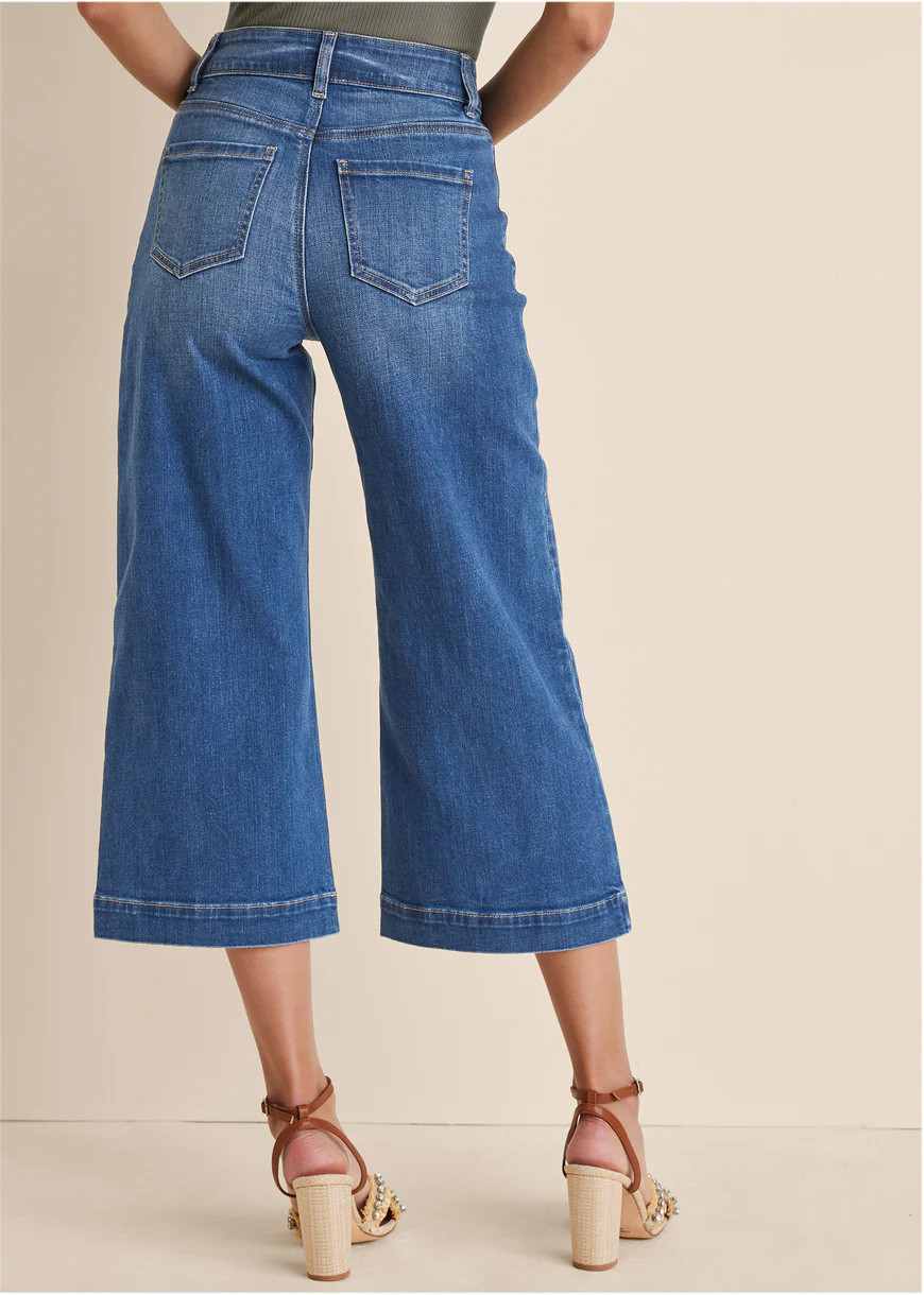 Sophia Wide Leg Crop Jeans - Medium Wash | VENUS