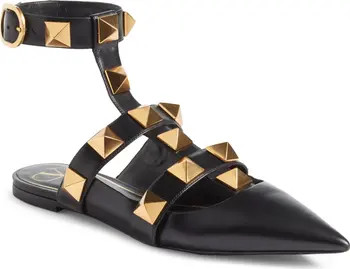 Valentino Roman Stud Ankle Strap Flat (Women) | Nordstrom