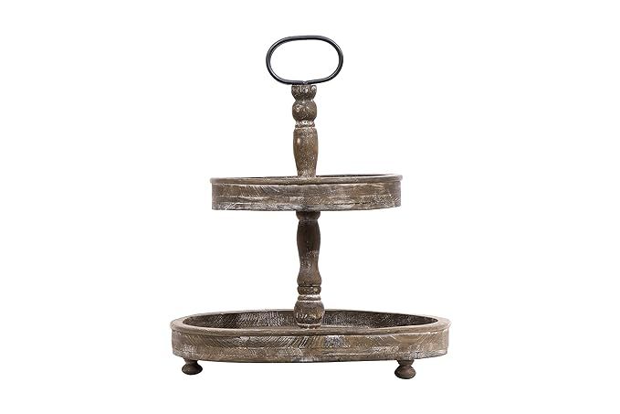 Creative Co-Op Distressed Brown Wood Metal Handle Two-Tier Tray | Amazon (US)