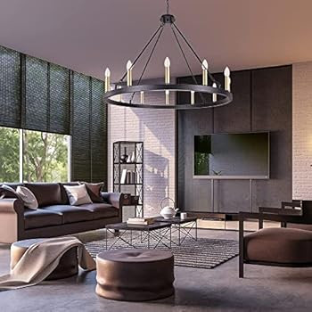 Tochic 39'' Black Farmhouse Chandelier Light Fixture, 12 Lights Large Wagon Wheel Chandelier for ... | Amazon (US)