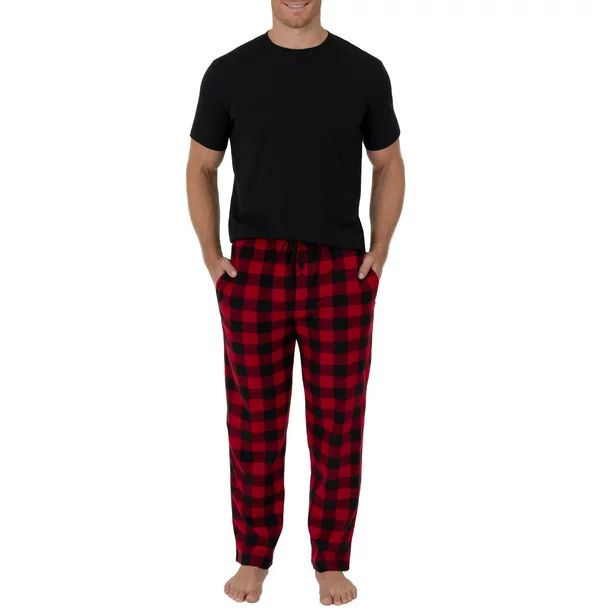 Fruit Of The Loom Men's Short Sleeve Crew Neck Top and Fleece Pajama Pant Set - Walmart.com | Walmart (US)