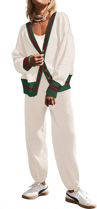 SAUKOLE Womens Two Piece Outfits Knit Sweater Sets Oversized Button Down Cardigan and Long Pants ... | Amazon (US)