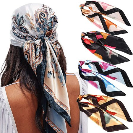 35” Satin Large Square Head Scarves - 4PCS Silk Like Neck Scarf Hair Sleeping Wraps Lightweight Sati | Walmart (US)