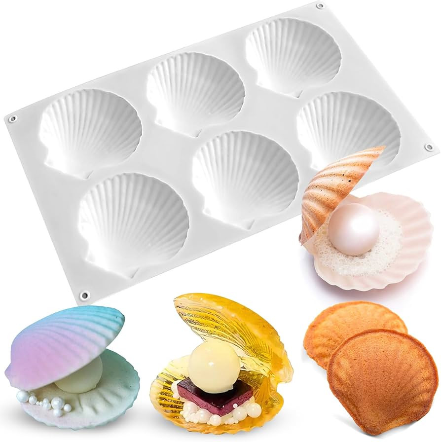 Shell Shaped Silicone Molds, Seashell Baking Molds Marine Theme Chocolate Cake Fondant Molds 3D O... | Amazon (US)