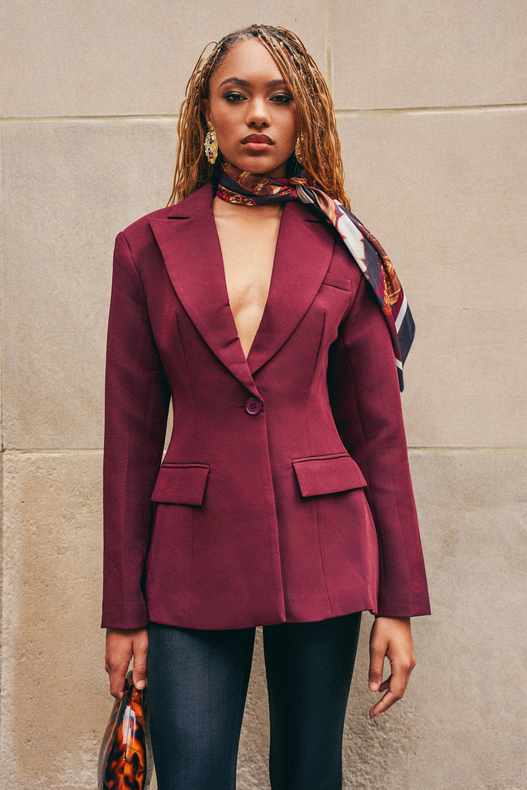 Fitted Burgundy Blazer, Single Breasted | AKIRA | AKIRA