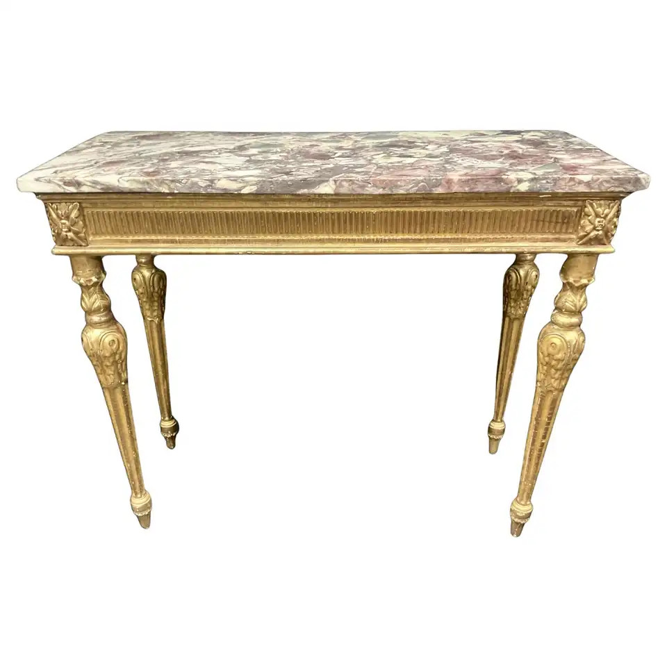 Neoclassical Carved Giltwood Console Table With Marble Top | 1stDibs