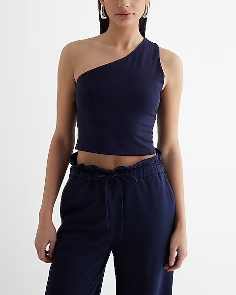 Body Contour Stretch Cotton One Shoulder Cropped Tank | Express