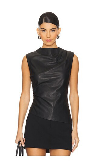 AEXAE Leather Ruched Top in Black. - size XS | Revolve Clothing (Global)