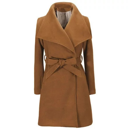 Women coat Womens Long Coat Warm Wool Lapel Trench Jacket Cardigan Long Slim Overcoat | Walmart (US)