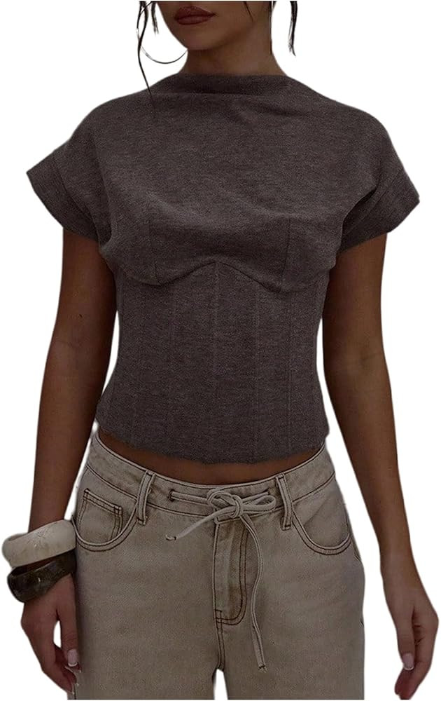 SOLY HUX Women's Crew Neck Cap Sleeve Shirts Tank Top Zip Back Casual Pullover Going Out Tops | Amazon (US)