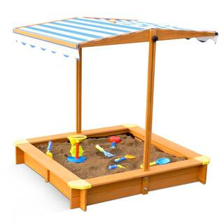 turtleplay 3.83 ft. x 3.83 ft. x 3.83 ft. Wood Sandbox with Canopy SND0032210010 - The Home Depot | The Home Depot