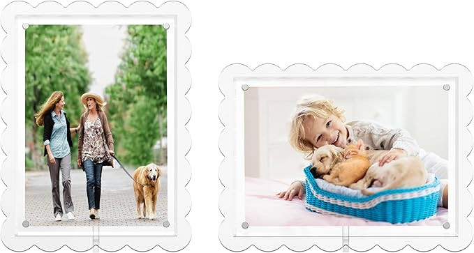 2 Pack of 5 x 7 Clear Acrylic Scalloped Picture Frames, Magnetic Acrylic Closure with Dual Kickst... | Amazon (US)