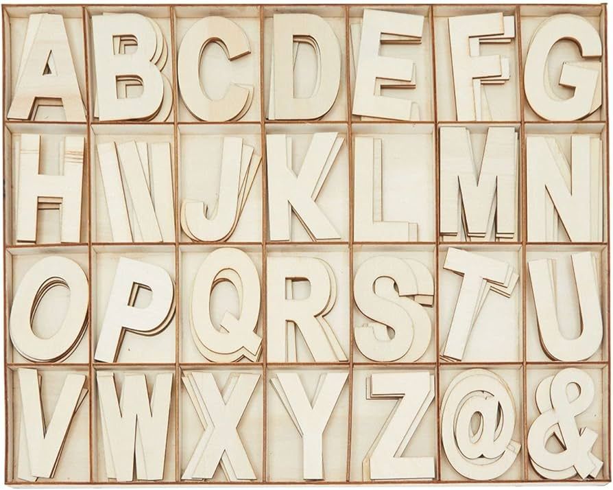Unfinished Wooden Letters, Symbols, Storage Tray, 3 Inch Alphabet (112 Pieces) | Amazon (US)