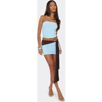 Low Waist Contrast Drape Detail Ruched Mini Skirt In Baby Blue Slinky, Women's Size UK 6 | EGO (UK)